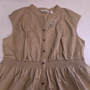 Canyon Retreat Tiered Midi Dress Womens 1X Tan Sleeveless Smocked Waist
